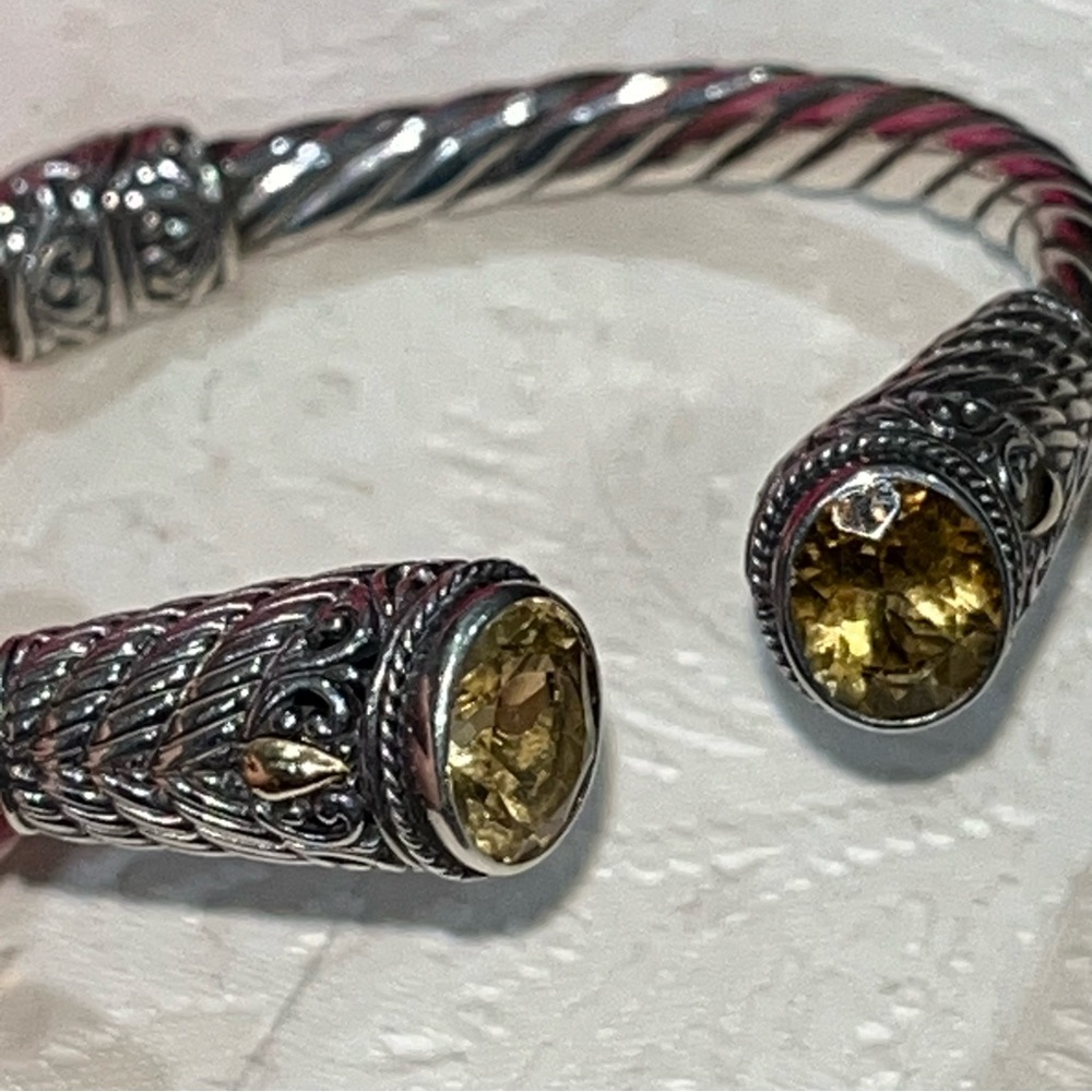 y2k 2000’s Citrine Sterling Artisan Bracelet 925 Gemstone Bali 18k